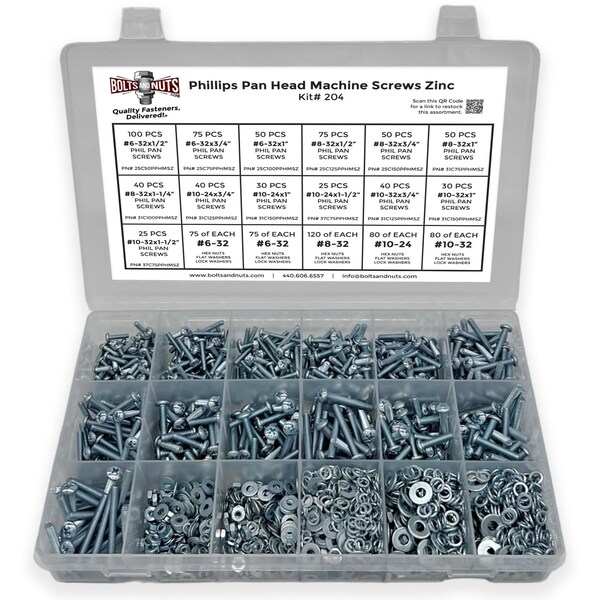 Boltsandnuts.Com Inch Phillips Pan Head Machine Screws, Hex Nuts, Flat & Lock Washers - 1921 PCS Assortment Kit #204 - main